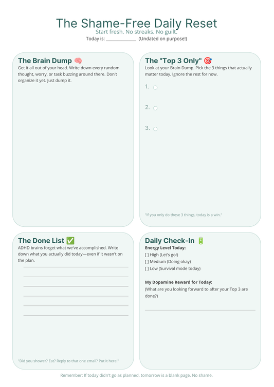 The Shame-Free Daily Reset Planner