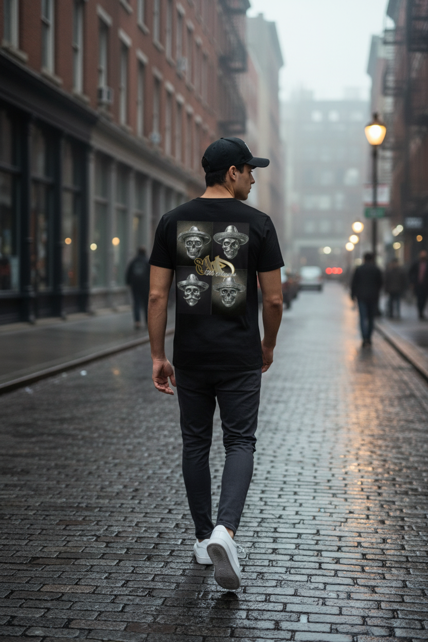Walking city street — back shot